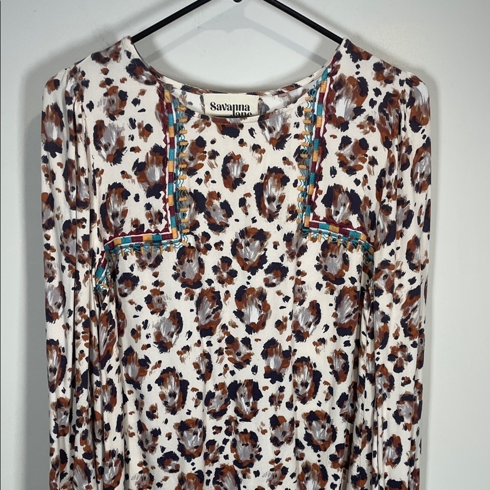 Savanna Jane Leopard Embroidered Boho Rayon Blouse M - Picture 5 of 10